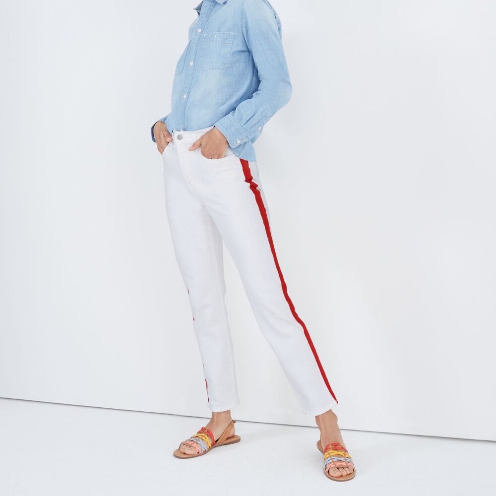 NWOT Madewell Stovepipe Jeans in Tile White: Tuxedo Stripe Edition size 33